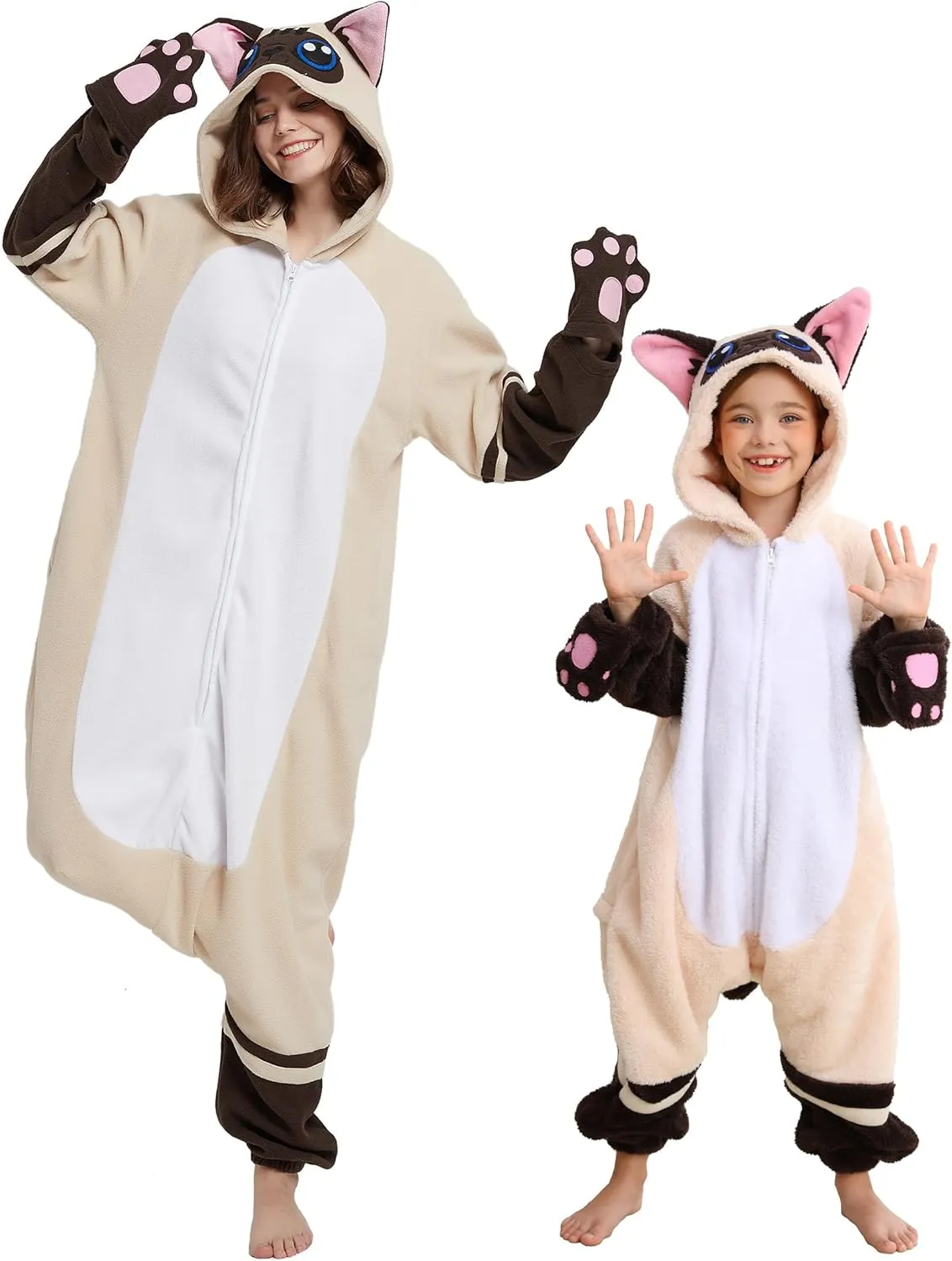 DELEY Unisex Kid Siamese Cat Onesie, One Piece Aniamal Pajamas, Halloween Cosplay Costume Homewear Jumpsuit