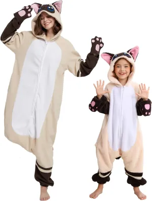 DELEY Unisex Kid Siamese Cat Onesie, One Piece Aniamal Pajamas, Halloween Cosplay Costume Homewear Jumpsuit