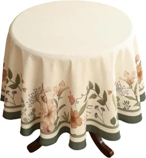 Designer French Round Tablecloth,Vintage Linen Shabby Chic Floral Table Cloth,Colorfast Tablecloths,Decor Table Cover for Kitchen,Dining,Tea Party,Home,Christmas,Diameter 67"