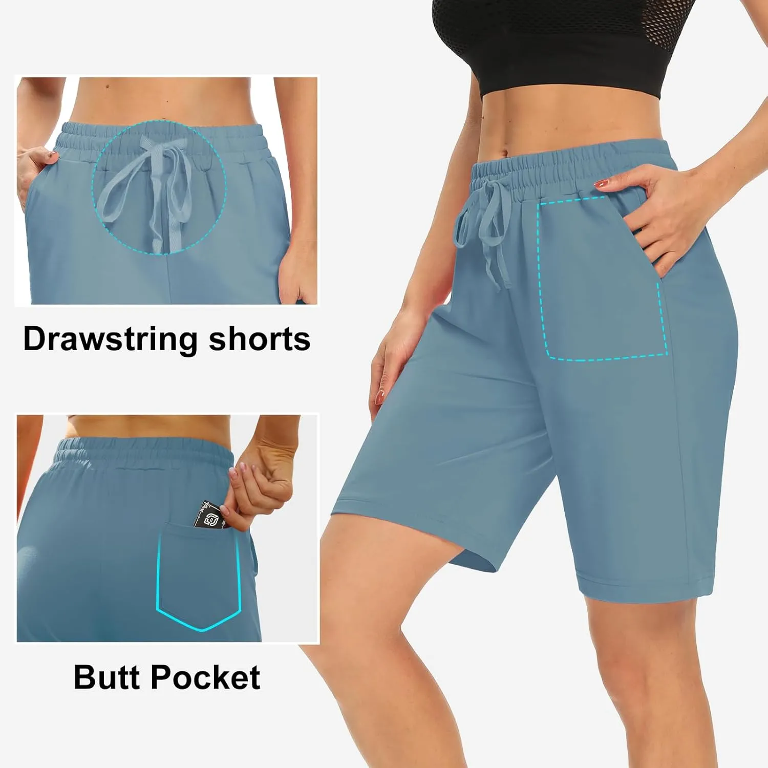 DIBAOLONG Womens Yoga Shorts Loose Comfy Drawstring Lounge Bermuda Shorts with 3 Pockets
