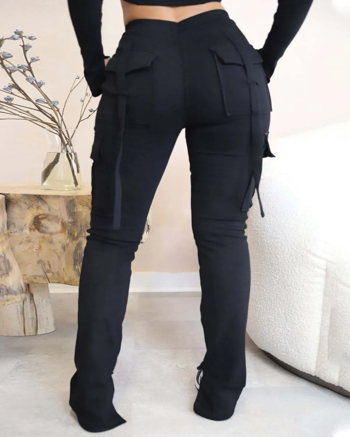 DINGANG Women's Drawstring Cargo Sweatpants with Pockets, Stretchy Casual Joggers Lounge Leggings