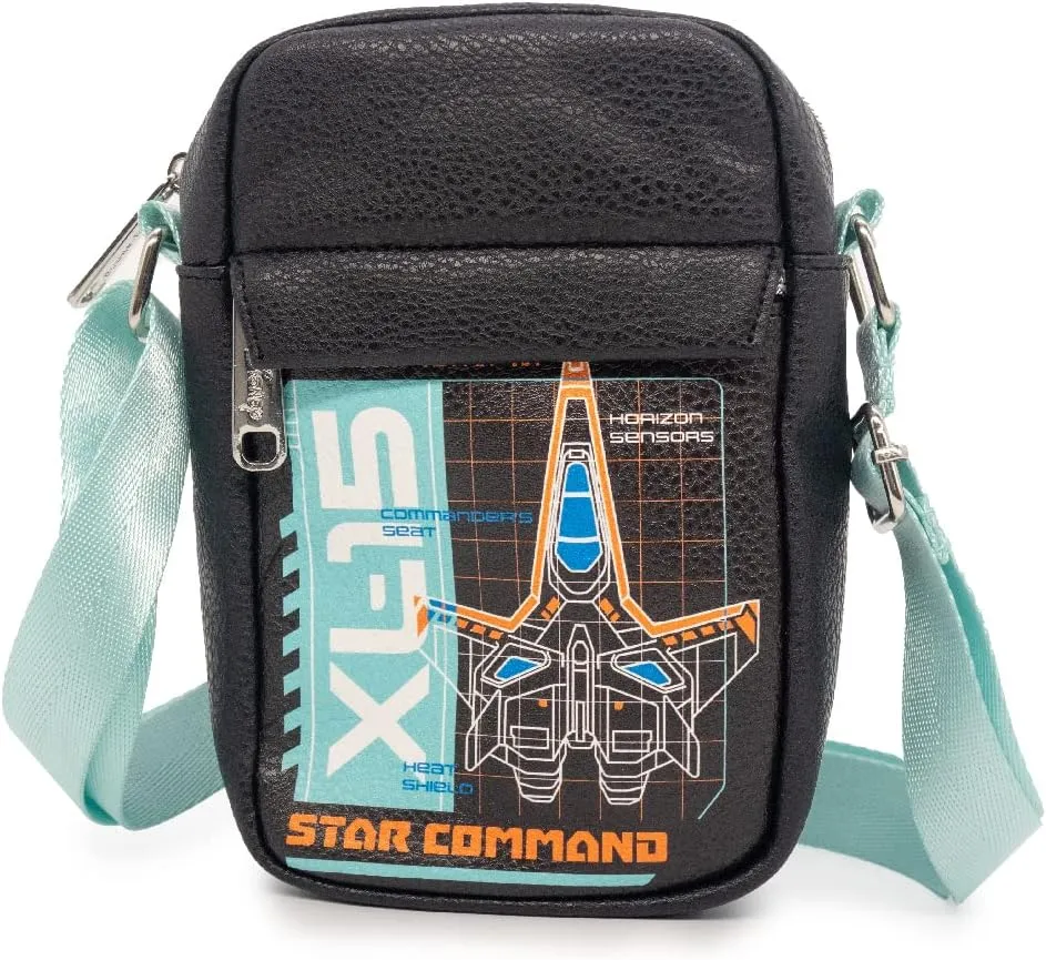Disney Bag, Crossbody, Pixar, Lightyear Star Command XL 15 Spaceship Schematic, Black, Vegan Leather