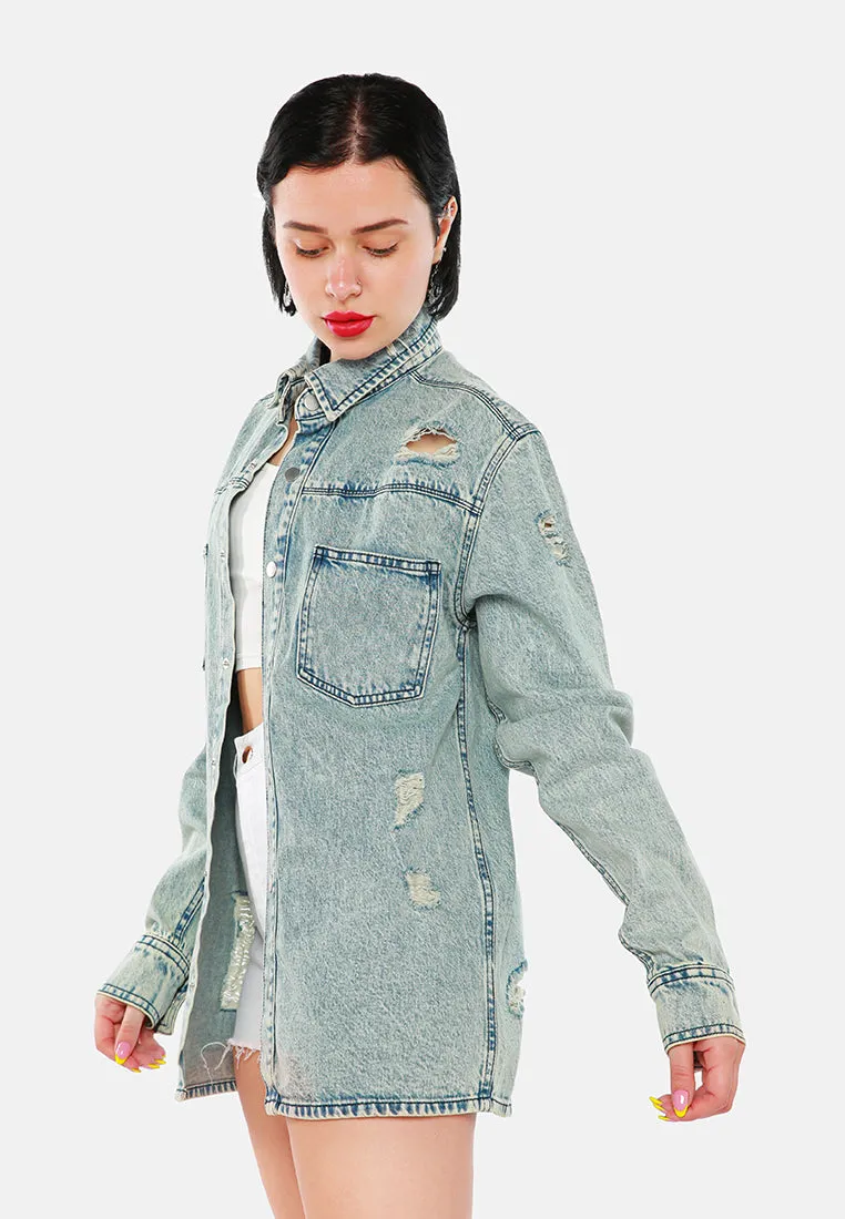 Distressed Acid Wash Denim Shirt