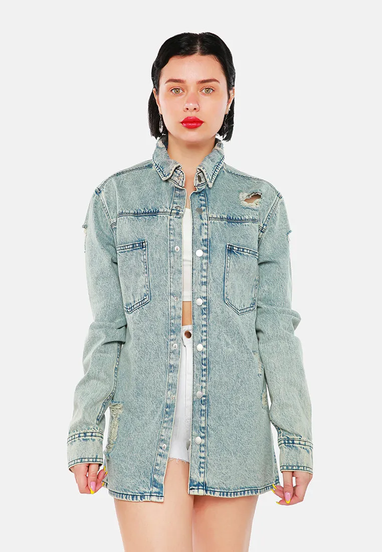 Distressed Acid Wash Denim Shirt