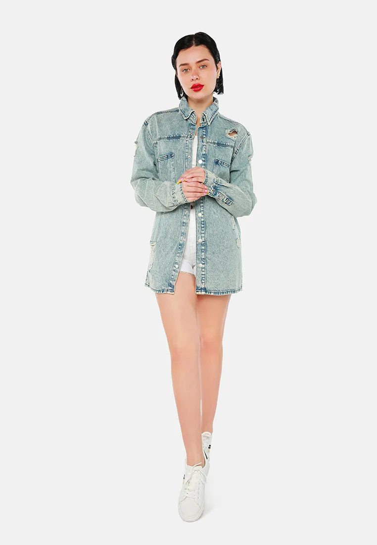 Distressed Acid Wash Denim Shirt