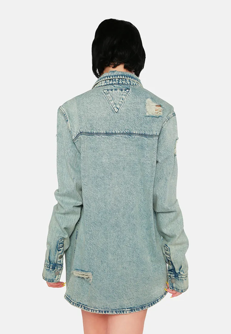 Distressed Acid Wash Denim Shirt