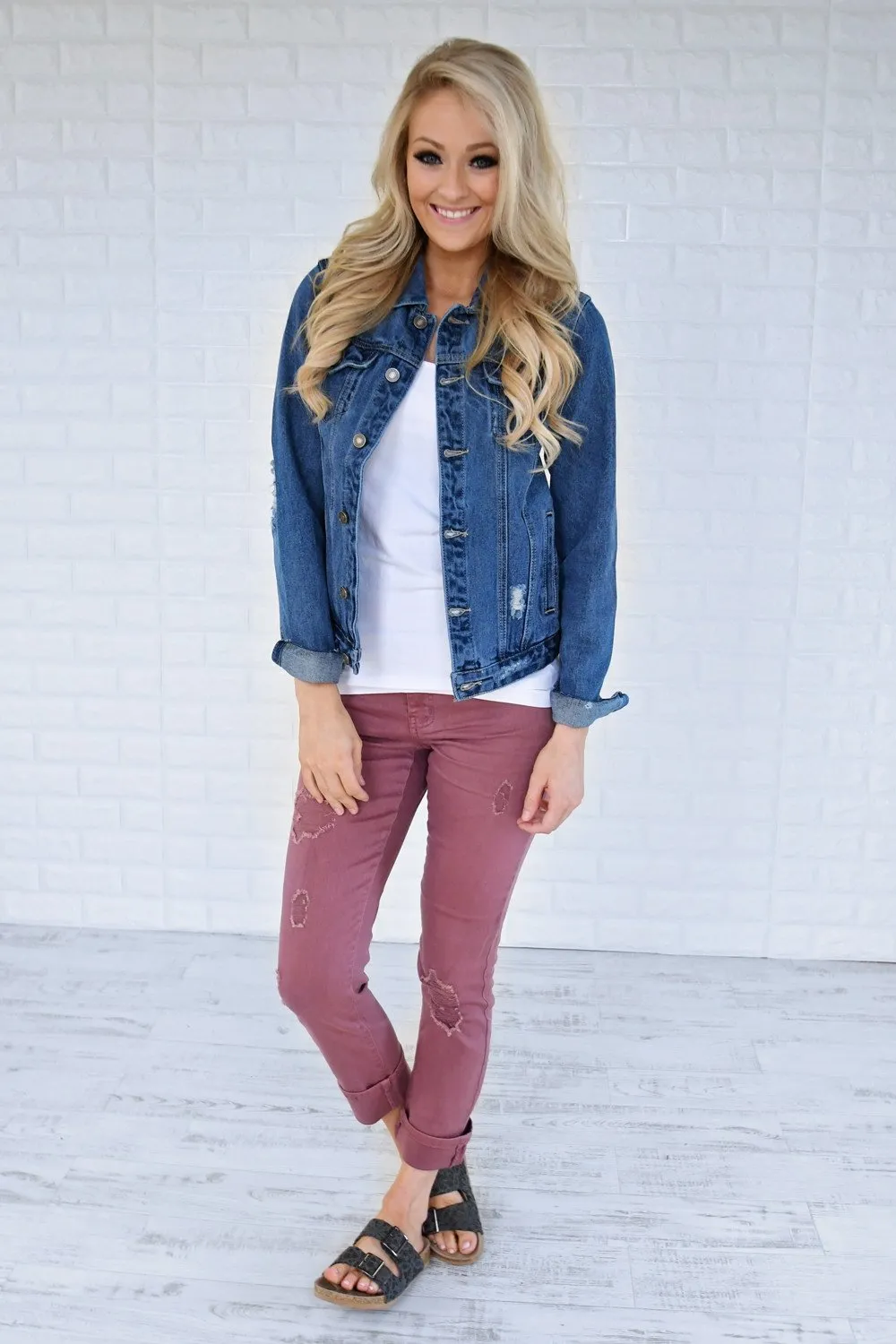 Distressed Medium Wash Denim Jacket