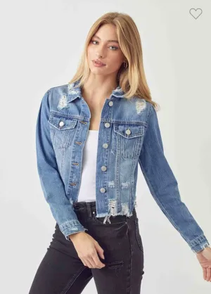 Distressed Medium Wash Denim Jacket