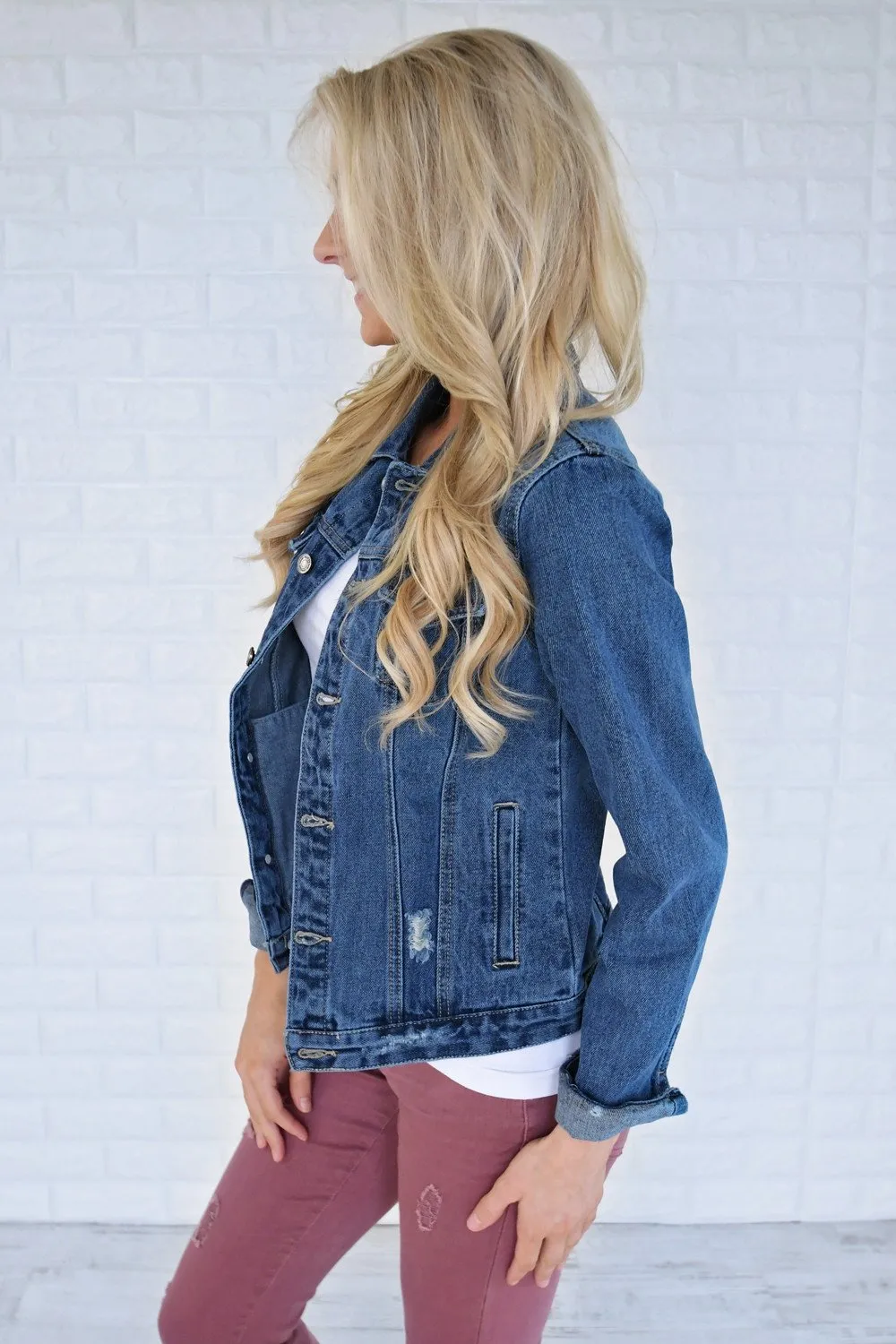 Distressed Medium Wash Denim Jacket
