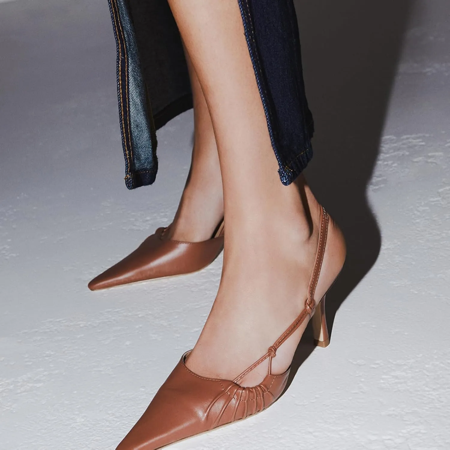 DOEYG Pointed Toe Slingback Heels for Women Sexy Buckle Strap Slingback Pumps Stiletto Heels Wedding Party Dress Backless Heeled Pumps