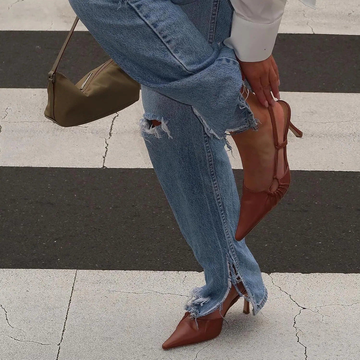 DOEYG Pointed Toe Slingback Heels for Women Sexy Buckle Strap Slingback Pumps Stiletto Heels Wedding Party Dress Backless Heeled Pumps