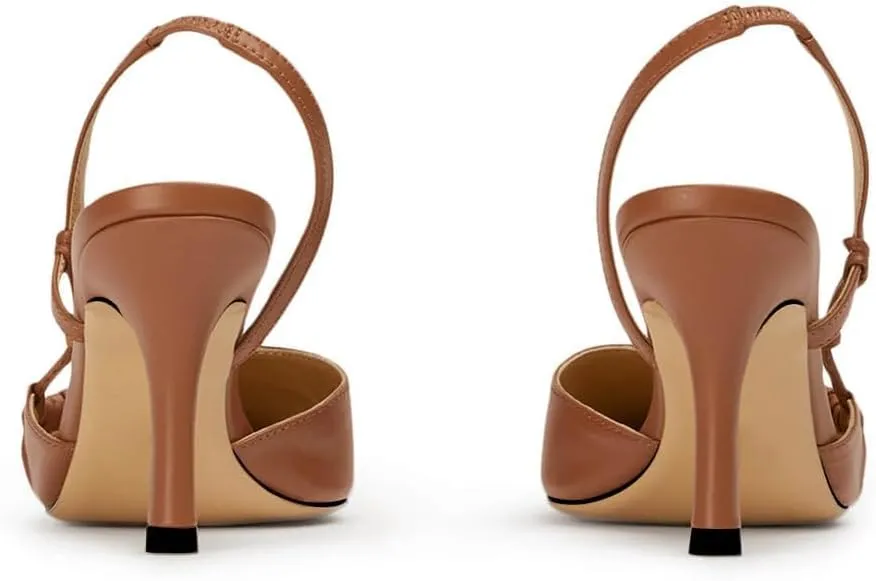 DOEYG Pointed Toe Slingback Heels for Women Sexy Buckle Strap Slingback Pumps Stiletto Heels Wedding Party Dress Backless Heeled Pumps