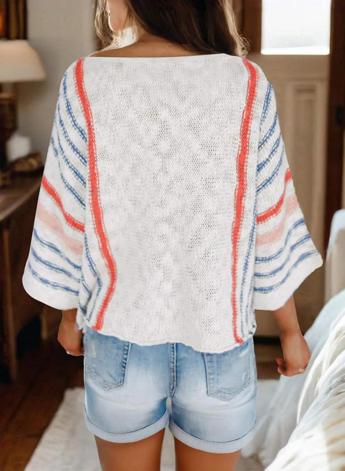 Dokotoo Womens 2025 Spring Casual Color Block Striped Lightweight Comfy Cable Knit Trendy Boho Clothes Pullover Sweaters