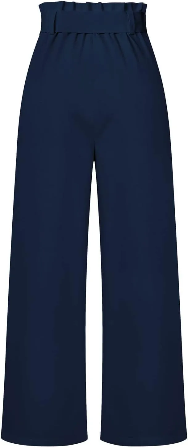 DOLKFU Womens Belted High Waist Business Casual Pants Straight Wide Leg Trousers Fashion Loose Comfy Pants
