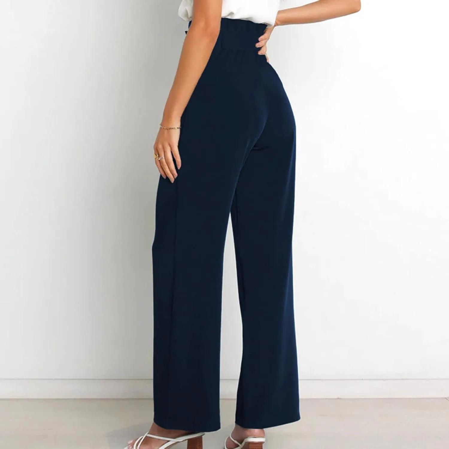 DOLKFU Womens Belted High Waist Business Casual Pants Straight Wide Leg Trousers Fashion Loose Comfy Pants