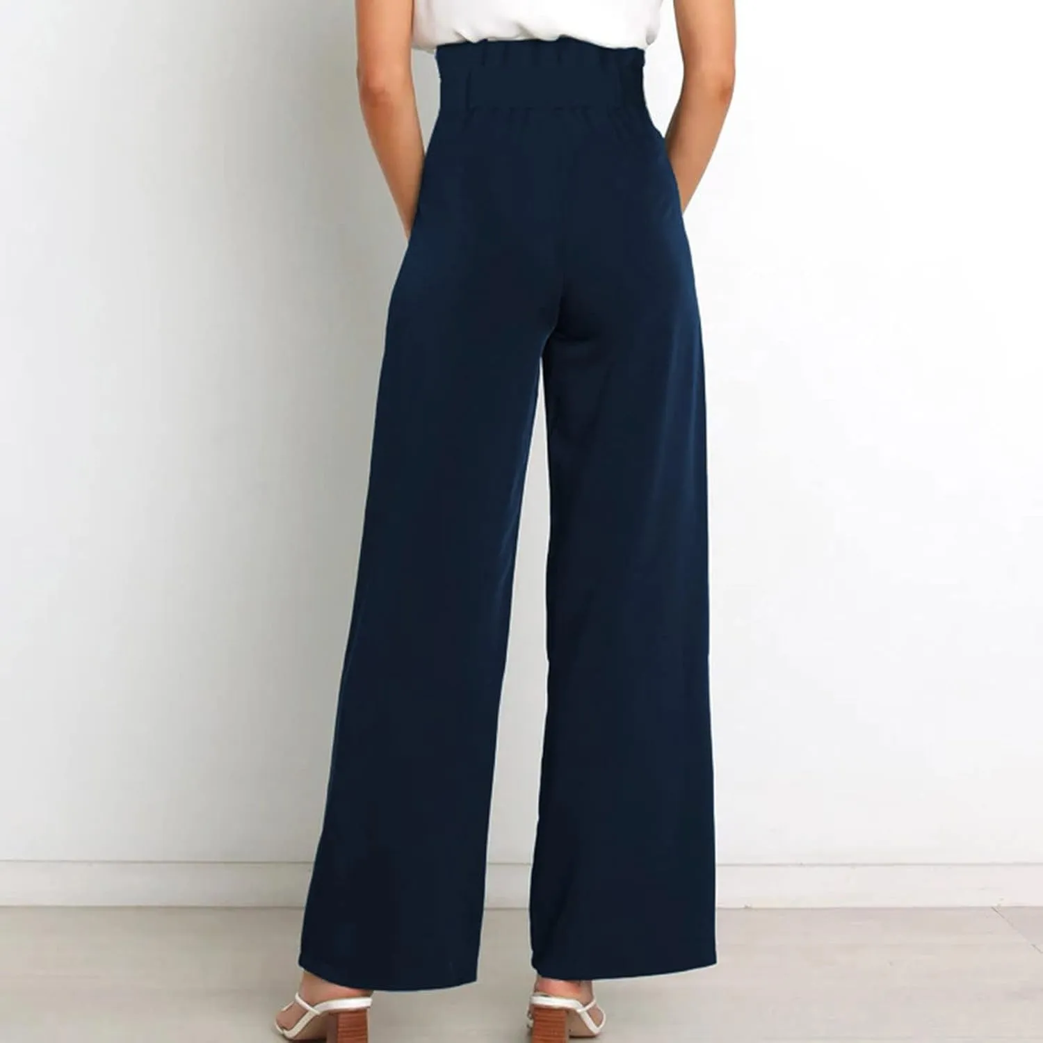 DOLKFU Womens Belted High Waist Business Casual Pants Straight Wide Leg Trousers Fashion Loose Comfy Pants