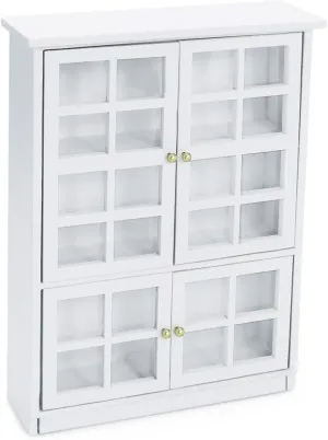 Dollhouse Furniture Cabinet Large Display Shelf Multiply Bookshelf with Transparent Door 1/12 Scale Dollroom Miniature Cupboard Décor