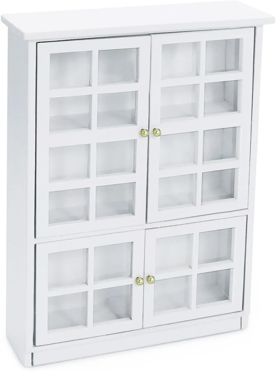 Dollhouse Furniture Cabinet Large Display Shelf Multiply Bookshelf with Transparent Door 1/12 Scale Dollroom Miniature Cupboard Décor