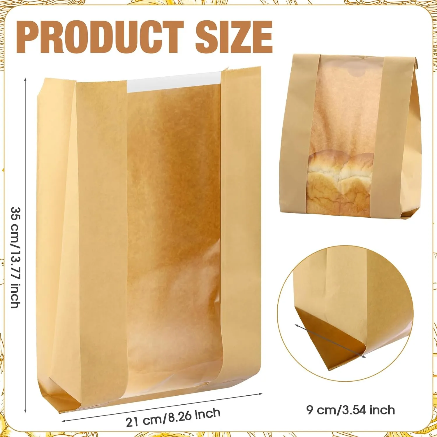 Domensi 100 Pcs Paper Bread Bags for Homemade food 13.7 x 8.2 x 3.5 Inch Large Paper Bakery Bag with Window Sourdough Bread Bags for Baked Food Packaging Storage