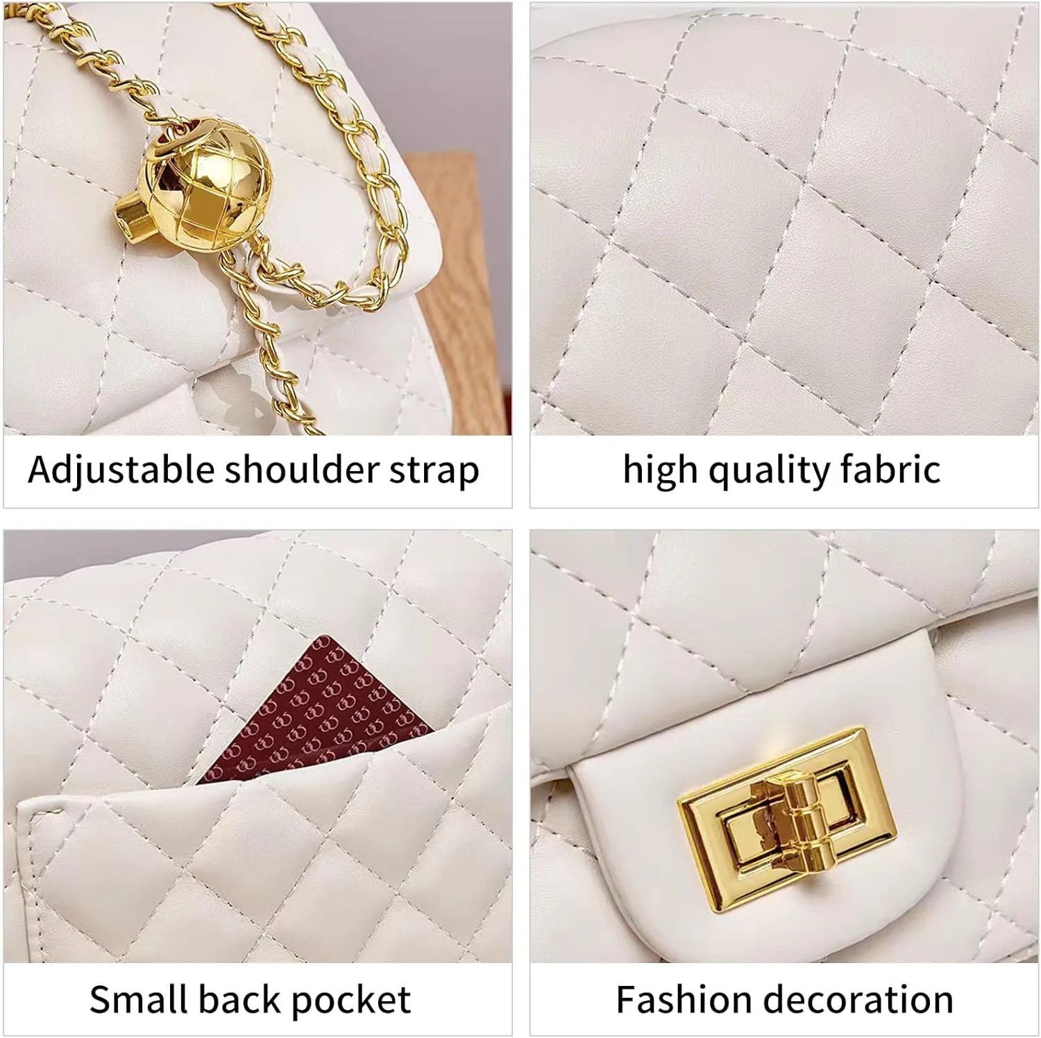 DOTBABY Diamond Chain Shoulder Crossbody Bag, Fashionable Women's Leather Tote Handbag, Adjustable Straps,Buckle Opening