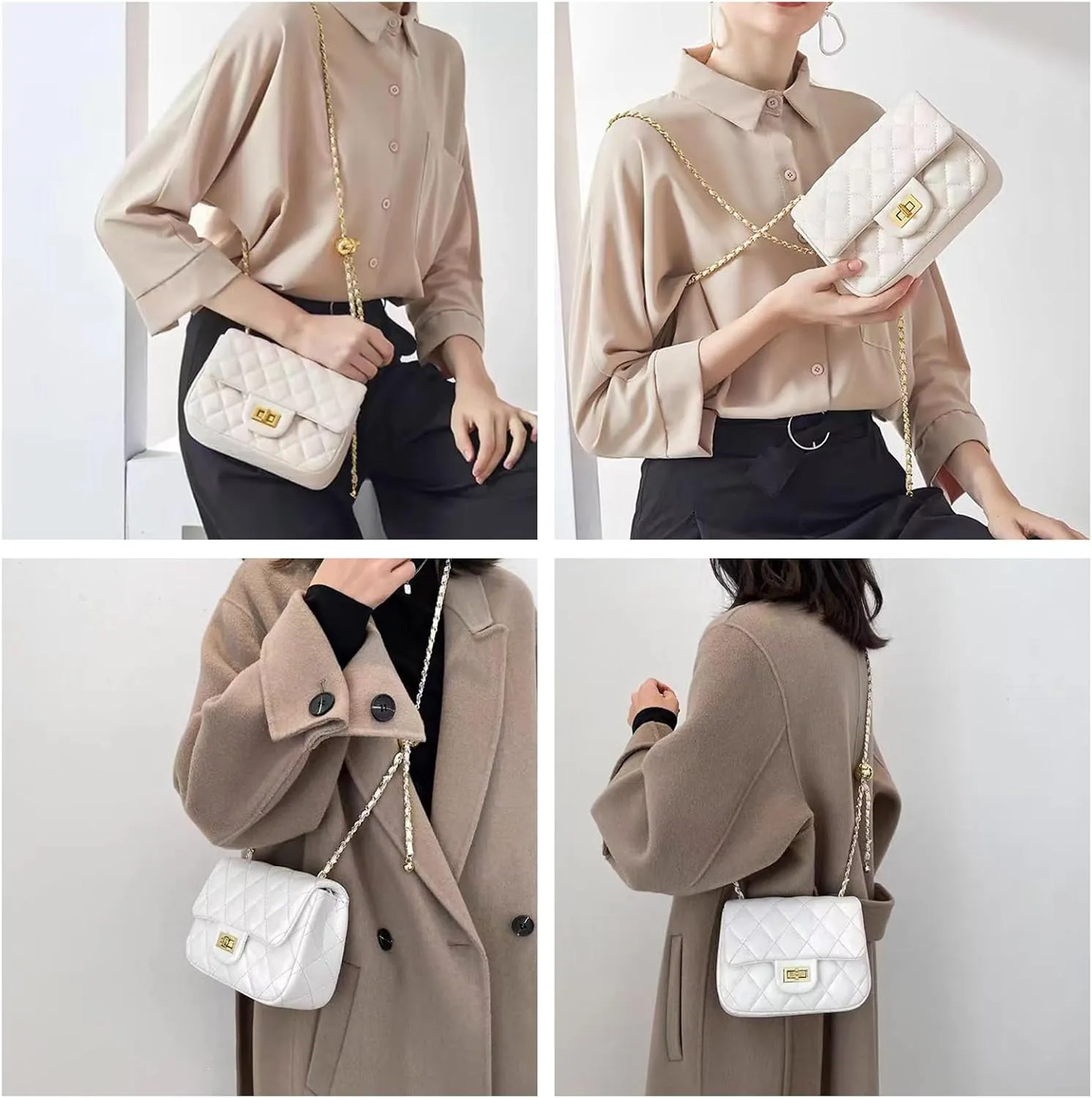 DOTBABY Diamond Chain Shoulder Crossbody Bag, Fashionable Women's Leather Tote Handbag, Adjustable Straps,Buckle Opening