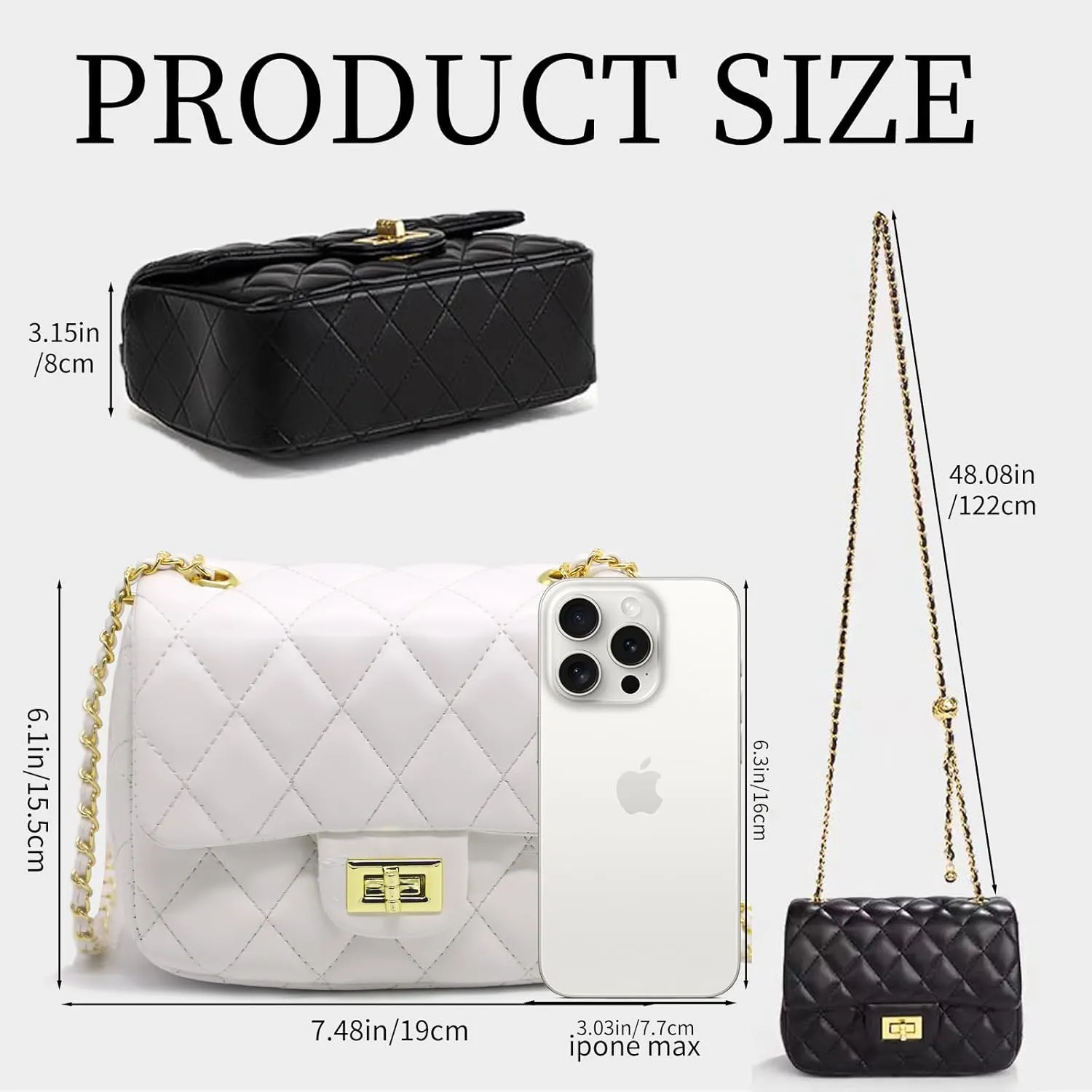 DOTBABY Diamond Chain Shoulder Crossbody Bag, Fashionable Women's Leather Tote Handbag, Adjustable Straps,Buckle Opening