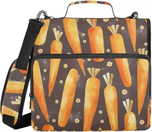 Dreamy Carrots Flowers 3 Rings 1.5 inch Binder Organizer with Shoulder Strap & Handle Easy to Carry Document Organizer for Middle School