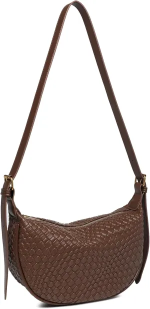 Dreubea Vintage Woven Handbag PU Leather Crescent Shoulder Crossbody Hobo Bag for Women Ladies