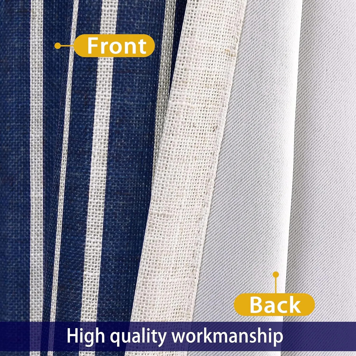 DriftAway Chris Linen Blackout Curtains with Thermal and Sound Reducing Layer 84 Inches Long for Bedroom Striped Printed Drapes Thermal Insulated Lined Window Treatments for Living Room Dark Blue