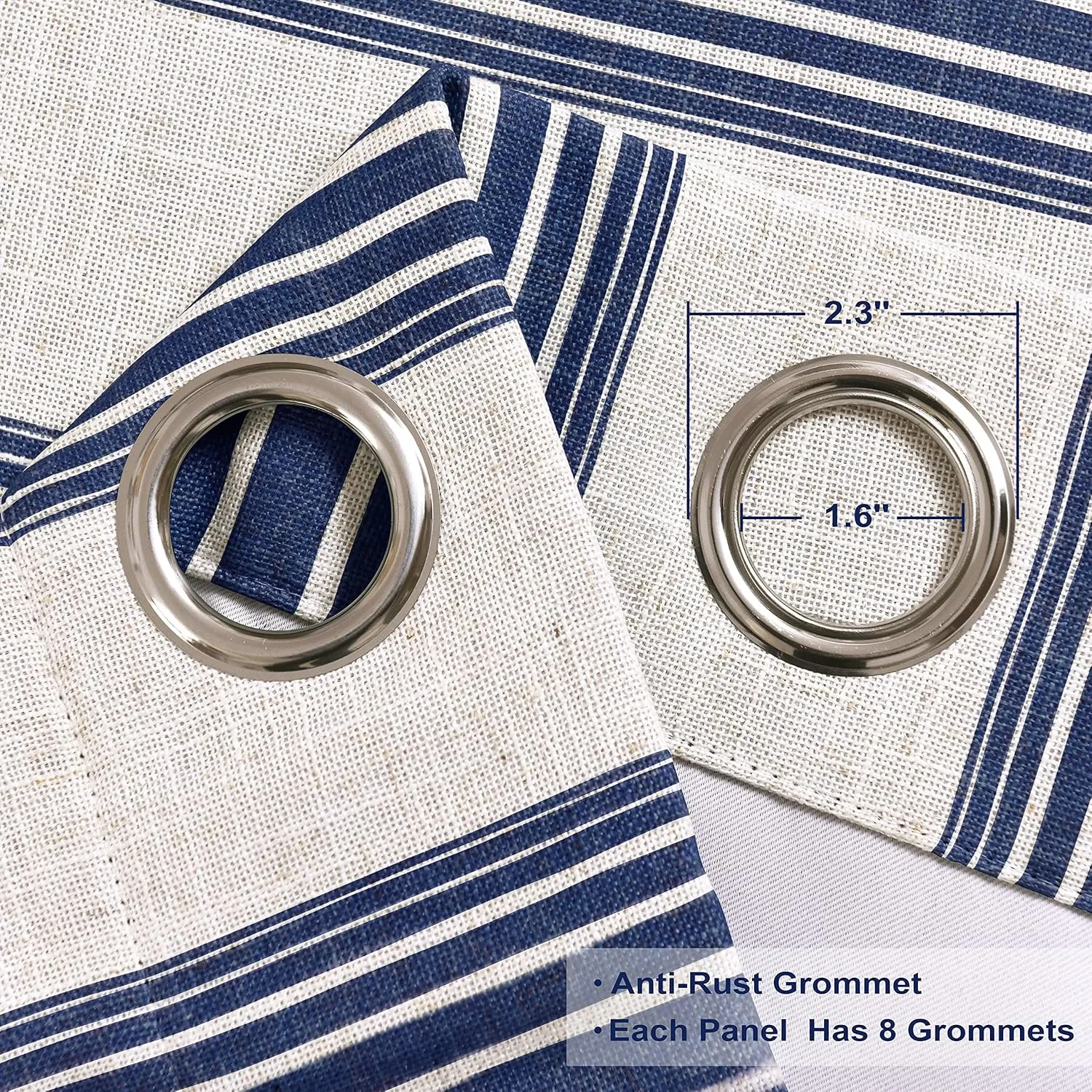 DriftAway Chris Linen Blackout Curtains with Thermal and Sound Reducing Layer 84 Inches Long for Bedroom Striped Printed Drapes Thermal Insulated Lined Window Treatments for Living Room Dark Blue