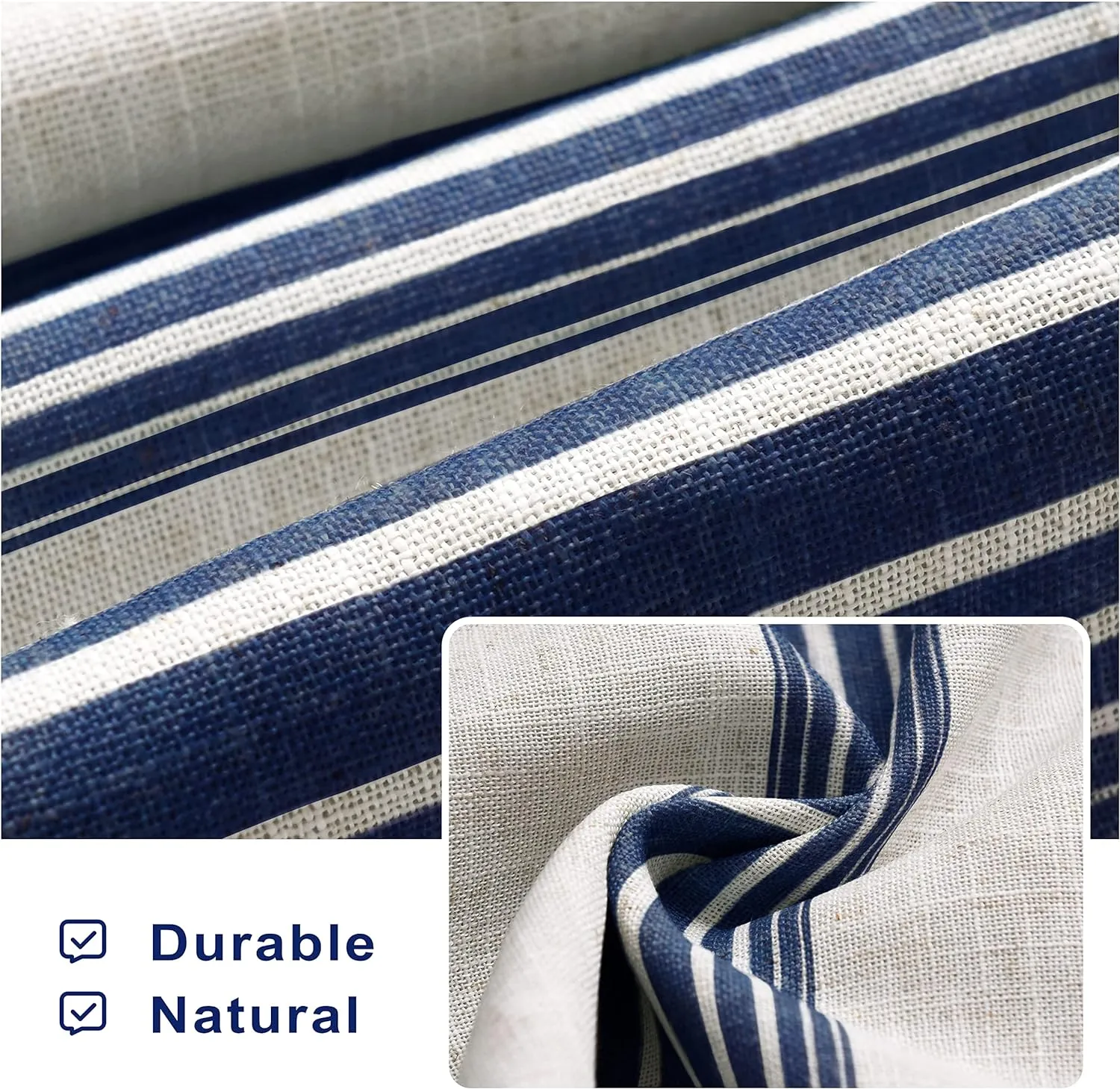 DriftAway Chris Linen Blackout Curtains with Thermal and Sound Reducing Layer 84 Inches Long for Bedroom Striped Printed Drapes Thermal Insulated Lined Window Treatments for Living Room Dark Blue