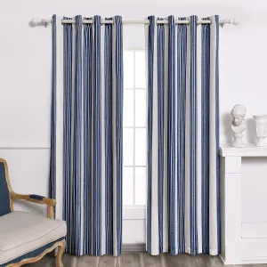 DriftAway Chris Linen Blackout Curtains with Thermal and Sound Reducing Layer 84 Inches Long for Bedroom Striped Printed Drapes Thermal Insulated Lined Window Treatments for Living Room Dark Blue