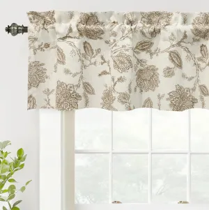DriftAway Freda Jacobean Floral Linen Blend Blackout Thermal Insulated Energy Saving Privacy Window Linen Curtain Valance Rod Pocket 2 Layers Single 52 Inch by 14 Inch Plus 2 Inch Header Taupe