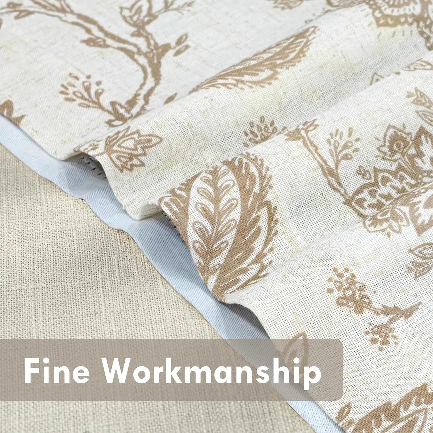 DriftAway Freda Jacobean Floral Linen Blend Blackout Thermal Insulated Energy Saving Privacy Window Linen Curtain Valance Rod Pocket 2 Layers Single 52 Inch by 14 Inch Plus 2 Inch Header Taupe