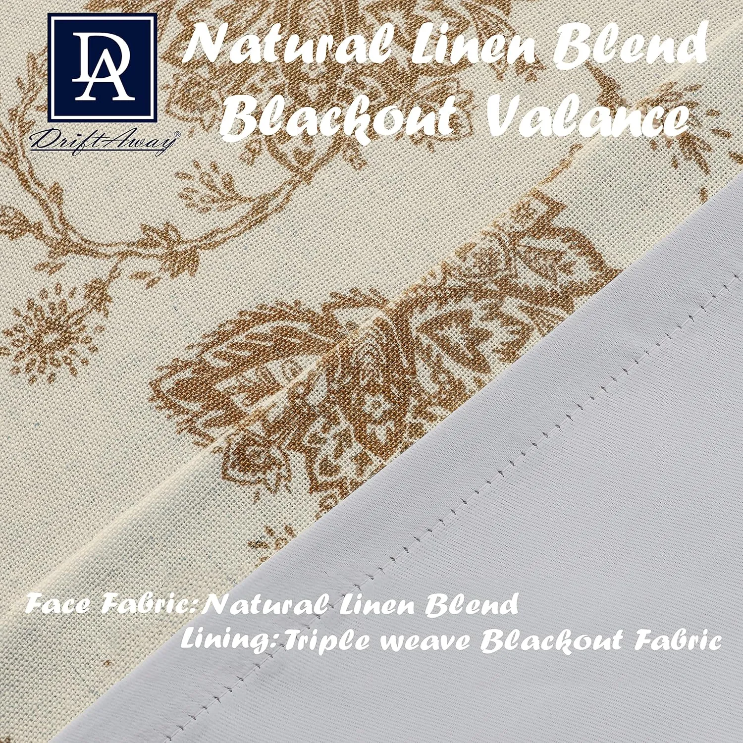 DriftAway Freda Jacobean Floral Linen Blend Blackout Thermal Insulated Energy Saving Privacy Window Linen Curtain Valance Rod Pocket 2 Layers Single 52 Inch by 14 Inch Plus 2 Inch Header Taupe