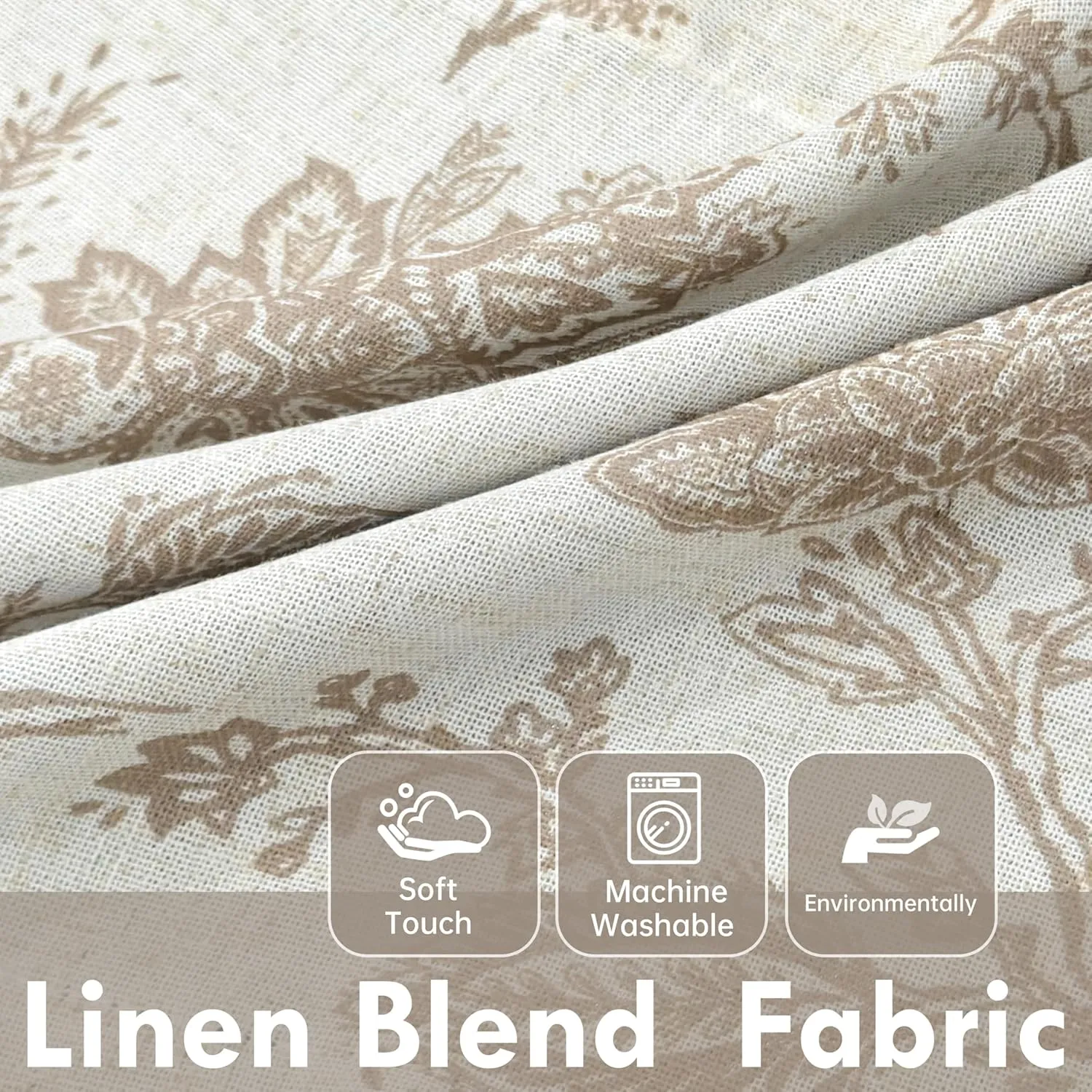 DriftAway Freda Jacobean Floral Linen Blend Blackout Thermal Insulated Energy Saving Privacy Window Linen Curtain Valance Rod Pocket 2 Layers Single 52 Inch by 14 Inch Plus 2 Inch Header Taupe