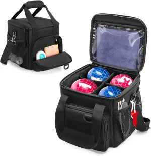 DSLEAF Bocce Ball Carry Bag Holds up to 8 Balls, Portable Bocce Ball Storage Bag with Multiple Pockets and Detachable Shoulder Strap for Easy Carrying(Only Bag, Not Including Balls)