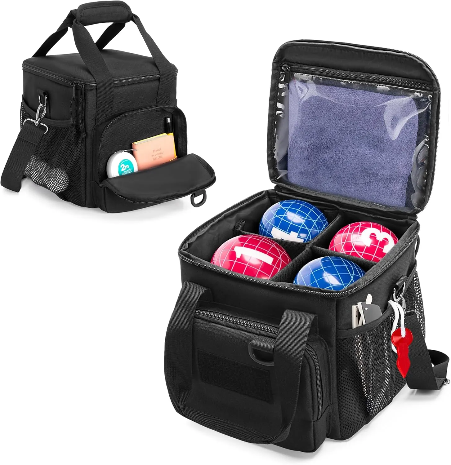 DSLEAF Bocce Ball Carry Bag Holds up to 8 Balls, Portable Bocce Ball Storage Bag with Multiple Pockets and Detachable Shoulder Strap for Easy Carrying(Only Bag, Not Including Balls)