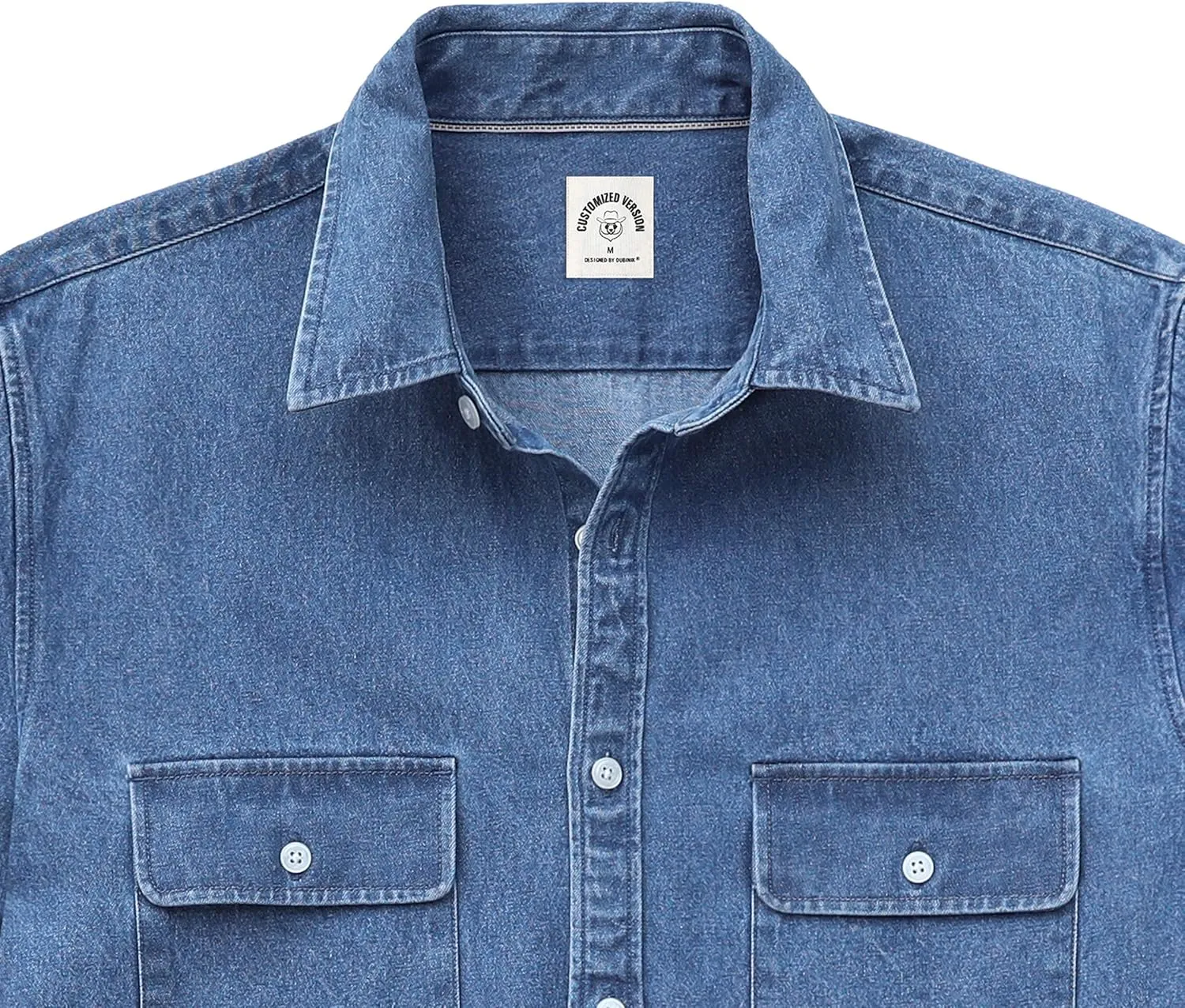 Dubinik®Mens Short Sleeve Button Down Shirts Denim Short Sleeve Shirt Men Two Pocket Western Soft Work Casual Denim Shirt