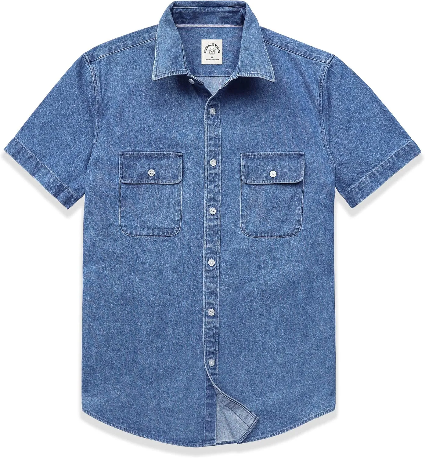 Dubinik®Mens Short Sleeve Button Down Shirts Denim Short Sleeve Shirt Men Two Pocket Western Soft Work Casual Denim Shirt