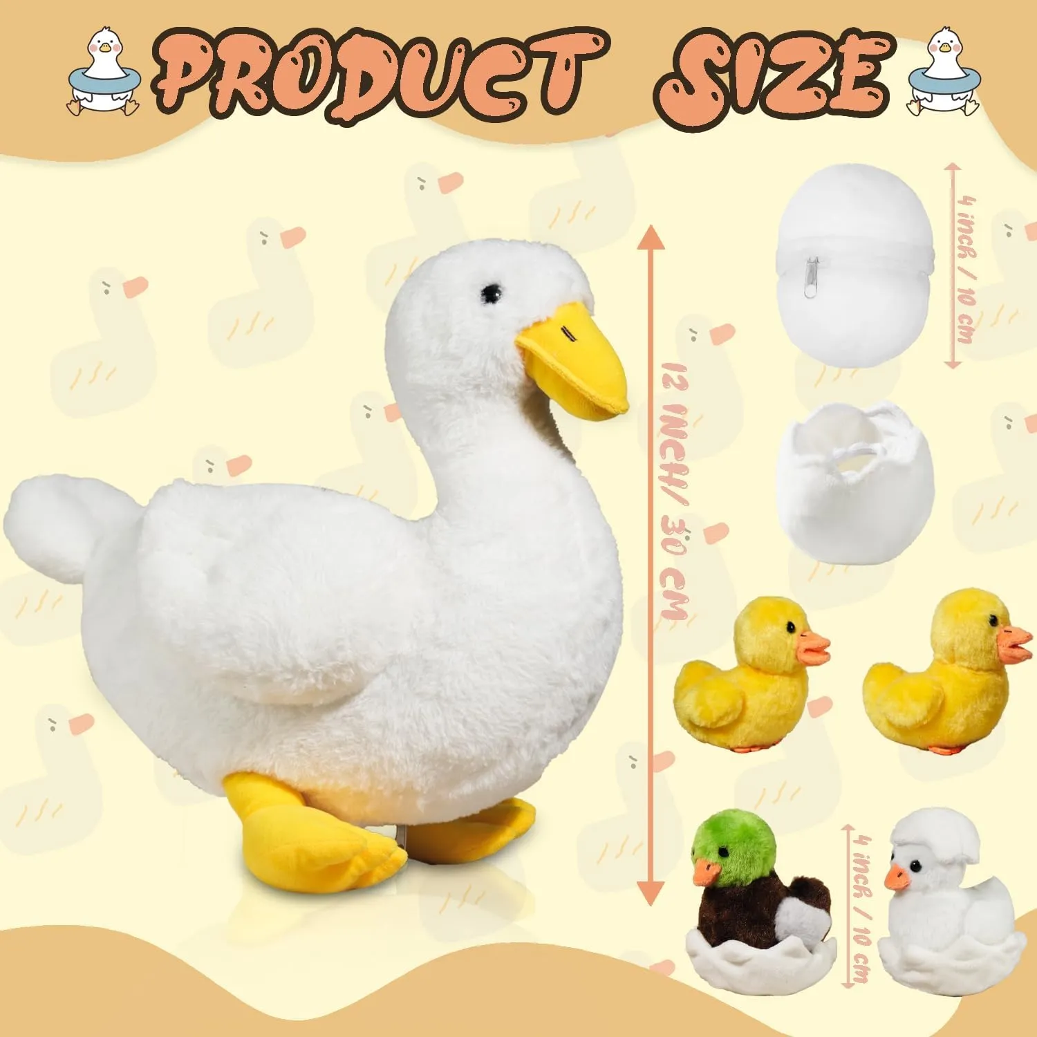 Duck Stuffed Animal, 7 in 1 Mommy Stuffed White Duck Plush Toy with Baby Ducklings and Eggs in Zippered Belly, Quack Stuffed Plushies Pillow for Kids Easter Stuffers Birthday Farm Party Decor