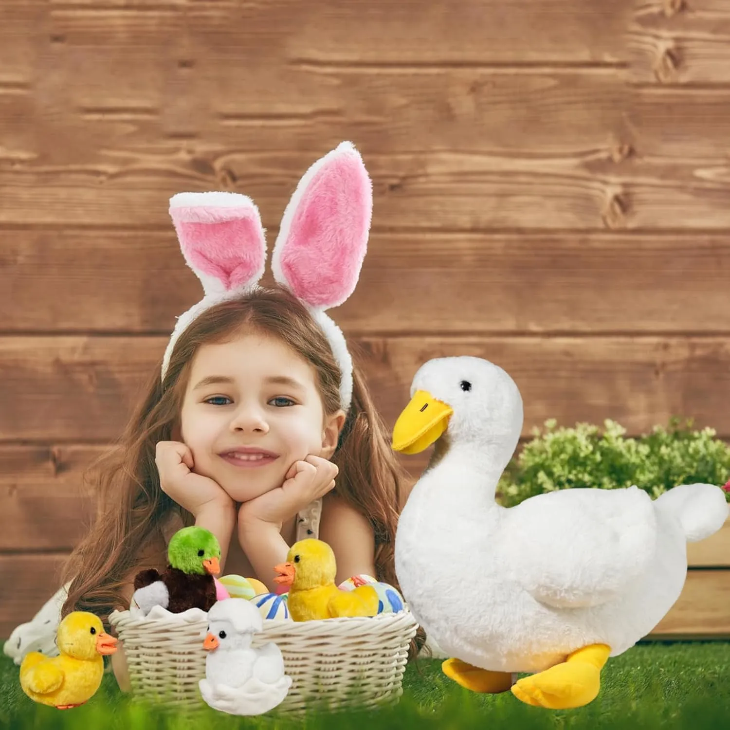 Duck Stuffed Animal, 7 in 1 Mommy Stuffed White Duck Plush Toy with Baby Ducklings and Eggs in Zippered Belly, Quack Stuffed Plushies Pillow for Kids Easter Stuffers Birthday Farm Party Decor