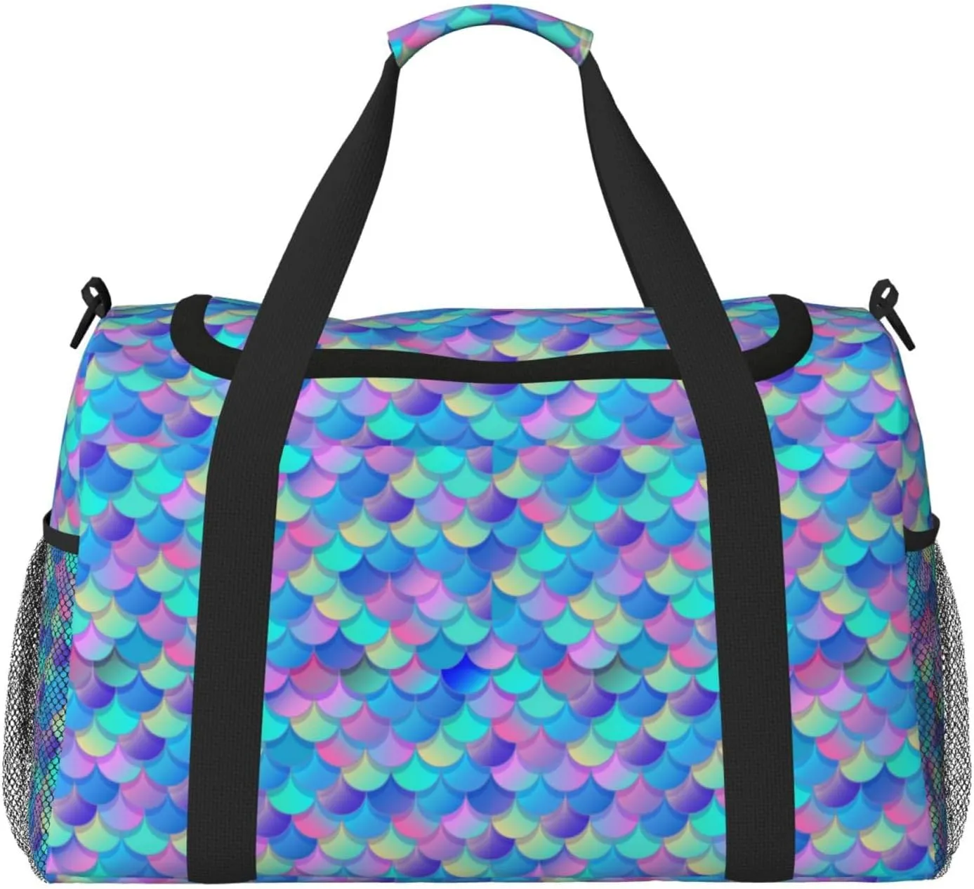 Duffle Bag for Travel, blue purple Rainbow fish scale Weekender Overnight Duffel Bag, Carry On Bag Gym Bag for Women Men, Personal Item Travel Bag