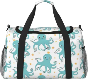 Duffle Bag for Travel, Cute Octopus Green Weekender Overnight Duffel Bag, Carry On Bag Gym Bag for Women Men, Personal Item Travel Bag