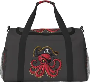 Duffle Bag for Travel, Octopus Pirate Illustration Weekender Overnight Duffel Bag, Carry On Bag Gym Bag for Women Men, Personal Item Travel Bag