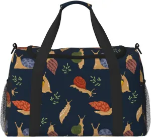 Duffle Bag for Travel, Snail Leaf Print Black Weekender Overnight Duffel Bag, Carry On Bag Gym Bag for Women Men, Personal Item Travel Bag