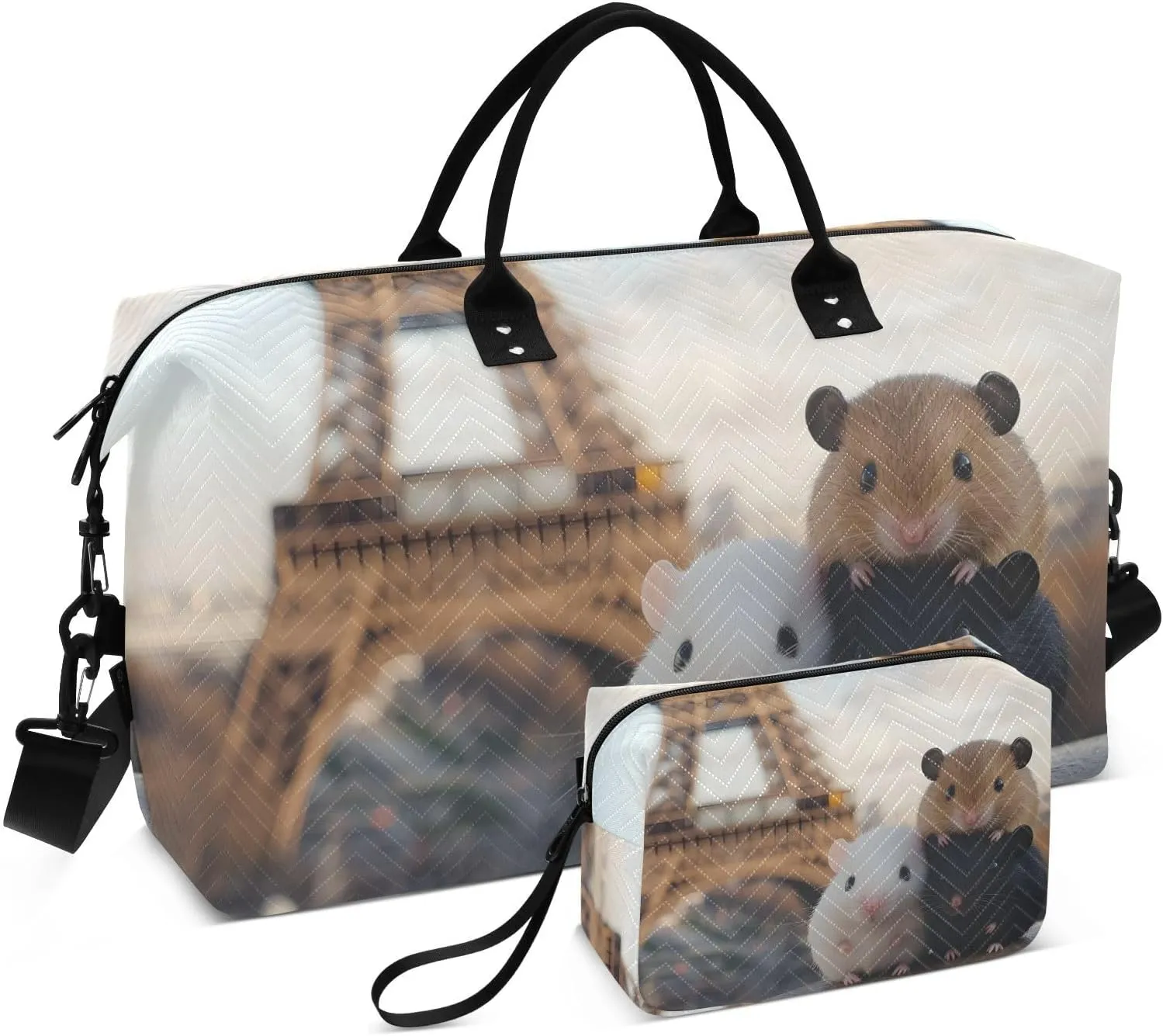 Duffle Bag Rats Eiffer Tower Funny for Travel, Gym Bag with Multiple Interior Pockets for Men Women Overnight Purse Included 20.5 x 1.9 x 13.8 In
