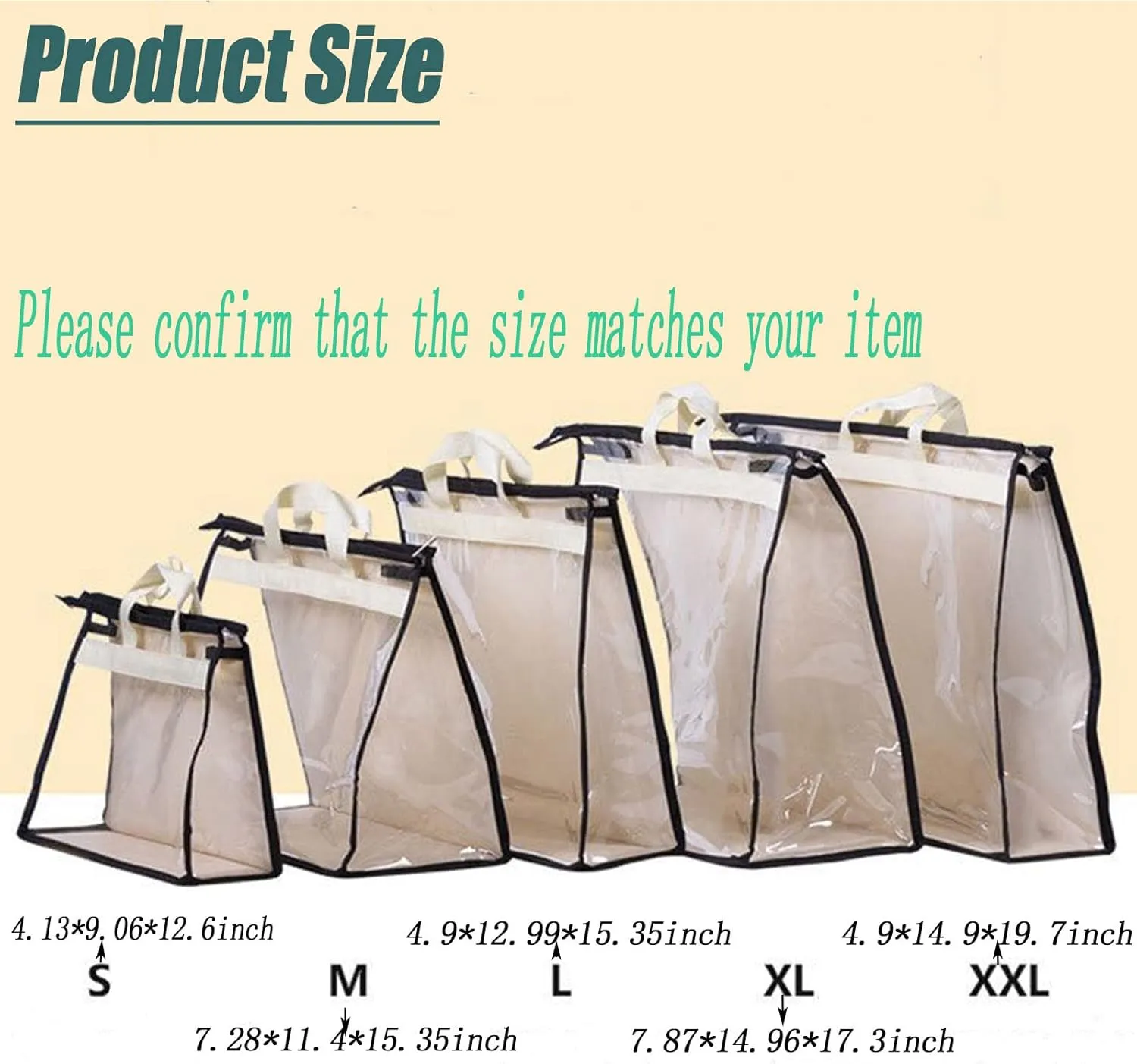 Dust Bags for Handbags - Purse Storage Organizer for Closet Moistureproof and Dustproof Cover Hanging with Zipper and Handle (Black-S)