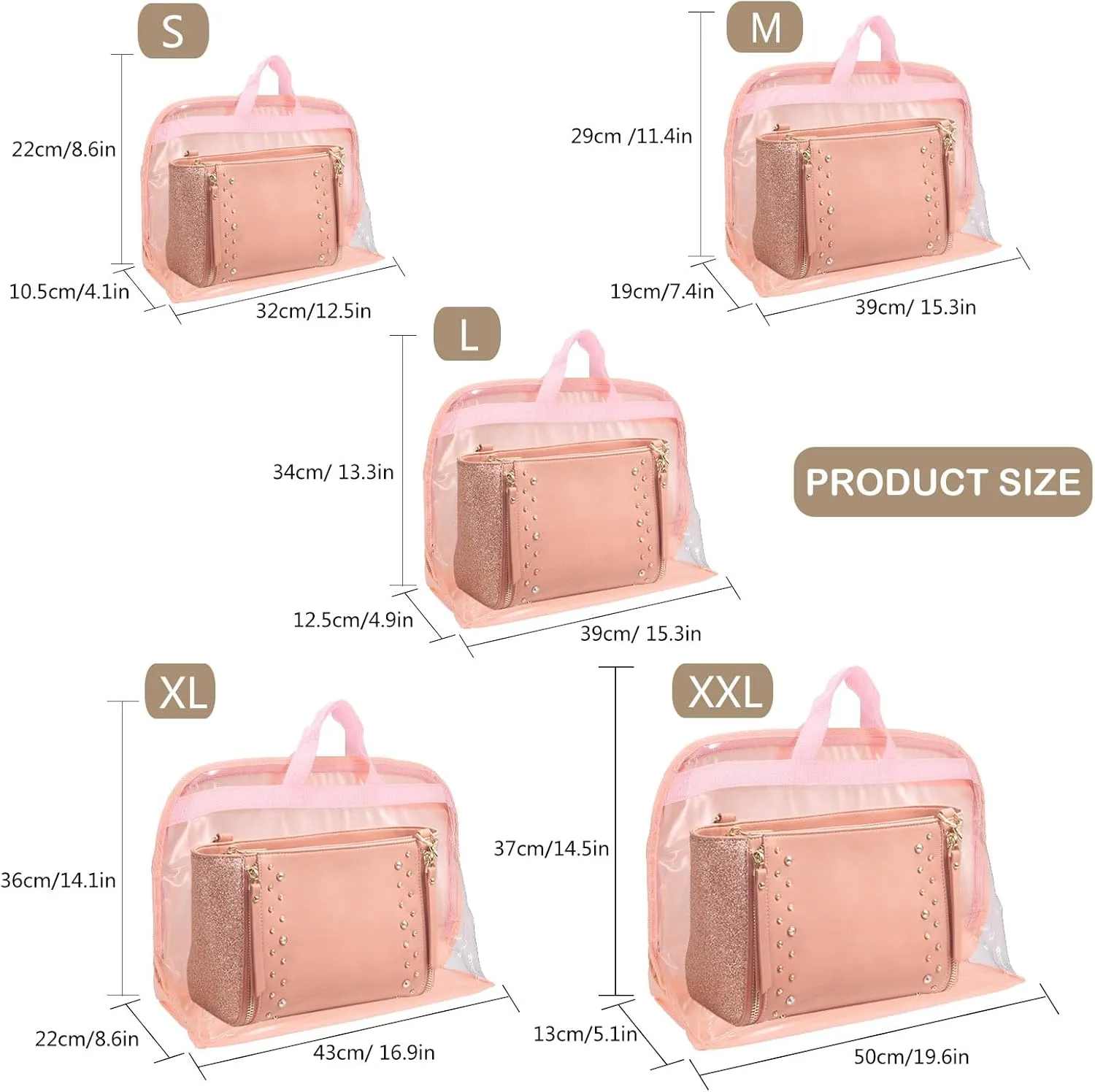 Dust Bags for Handbags - Purse Storage Organizer for Closet Moistureproof and Dustproof Cover Hanging with Zipper and Handle (Shell Pink-XL)
