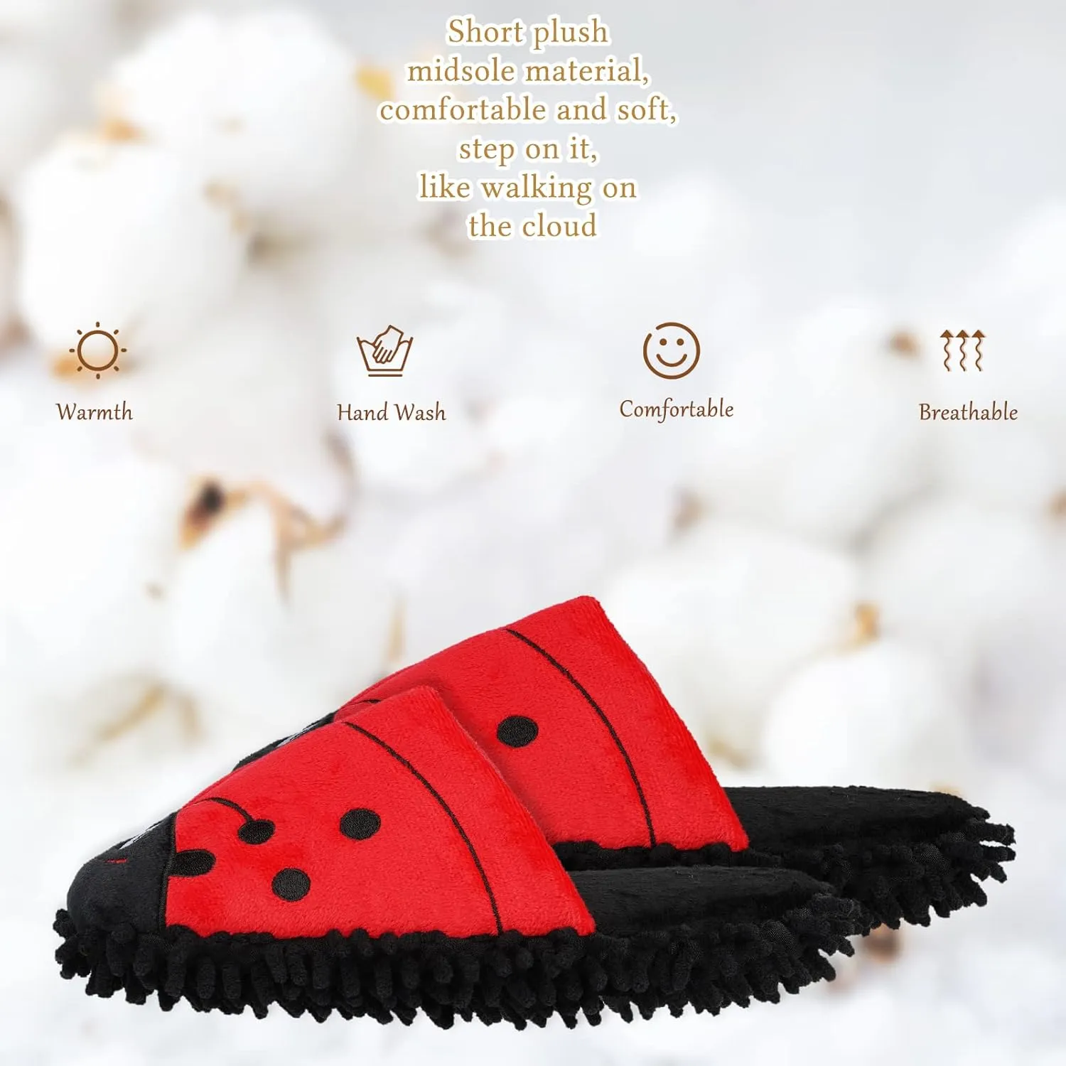 Dust Cleaning Mop Slippers Microfiber Mopping Shoes for Men Women (Women 6-7/Men 5, Ladybug)